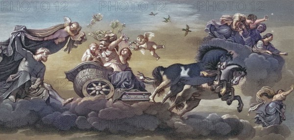 Aurora. the Roman goddess of dawn. corresponds to the Greek goddess Eos. announces the dawn of the new day every morning and prepares the way for the sun chariot from darkness into light. Digitally restored reproduction of an ancient model. Historical. exact date unknown.