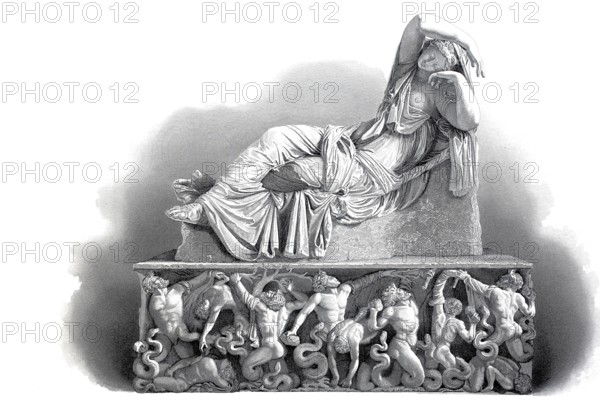 Ariadne. in Greek mythology the daughter of the Cretan king Minos and his wife Pasiphaë. a daughter of the sun god Helios. statue in the Vatican. Rome. Italy. digitally restored reproduction of an ancient model. historical. exact date unknown