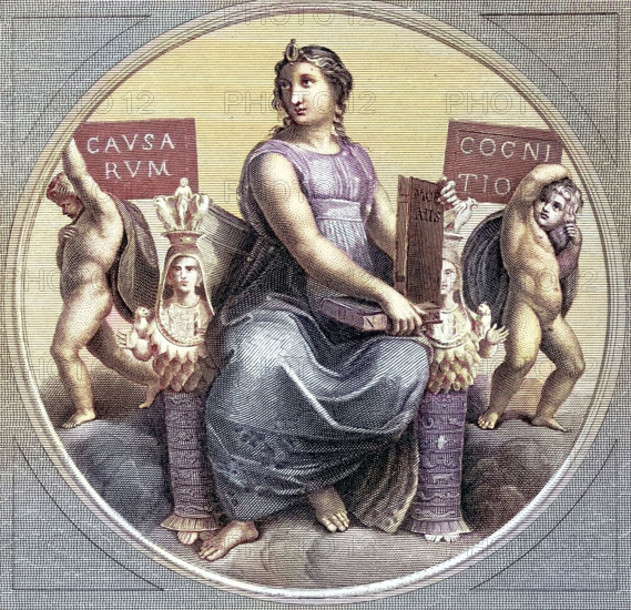 Philosophy. symbolic representation in the Vatican. after a painting by Raphael. Rome. Italy. digitally restored reproduction of an old original. historical. exact date unknown