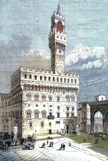 Palazzo Vecchio. seat of the city parliament. center of secular power in 14th-century Florence. digitally restored reproduction of an old model. historical. exact date unknown