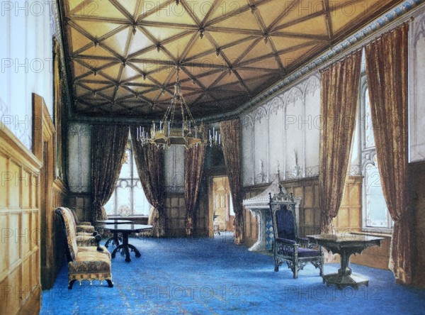 The Queen's Salon. 1845. Stolzenfels Castle near Koblenz. Germany. digitally restored reproduction of an old original. historical. exact date unknown