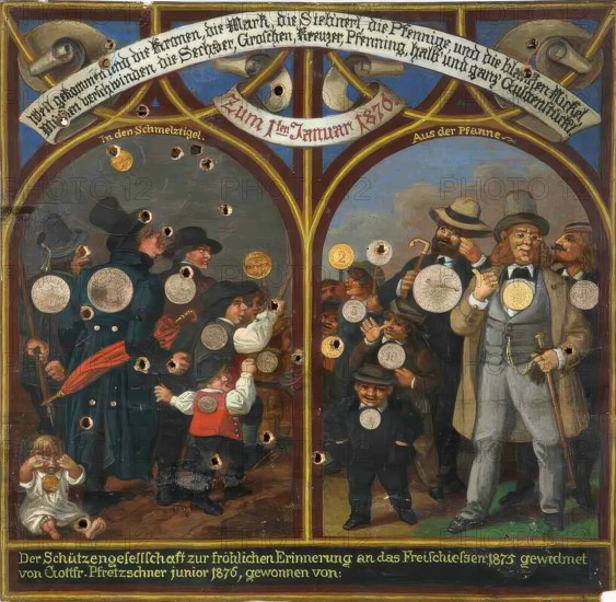 Marksman's target from the Kronach shooting festival. 1875. Upper Franconia. Bavaria. Germany. digitally enhanced reproduction from a 19th-century original. colored. historical. exact date unknown