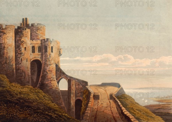 Dover Castle. castle near Dover. England. around 1850. after a painting by Theodore Henry Adolphus Fielding. digitally improved reproduction. historical. exact date unknown