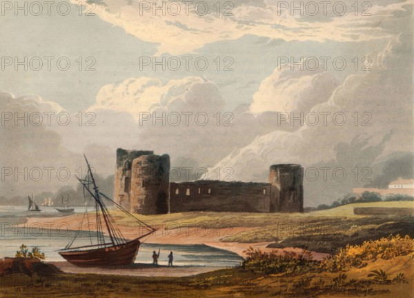 Flint Castle. castle ruins in Flintshire. Wales. around 1850. after a painting by Theodore Henry Adolphus Fielding. digitally improved reproduction. historical. exact date unknown