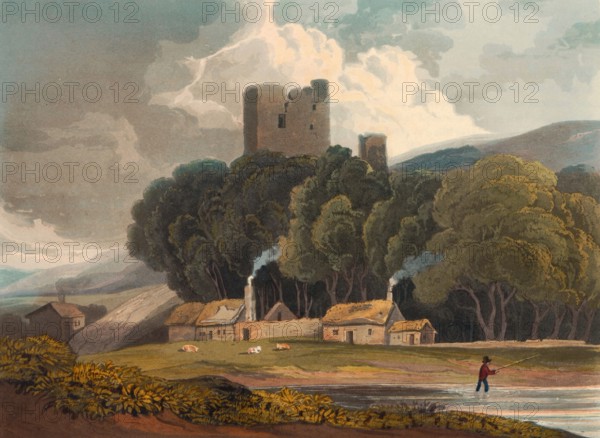 Thirlwall Castle. a 12th-century castle ruin near the village of Greenhead. about 32 km west of Hexham in the English county of Northumberland. circa 1850. after a painting by Theodore Henry Adolphus Fielding. digitally enhanced reproduction. historical. exact date unknown