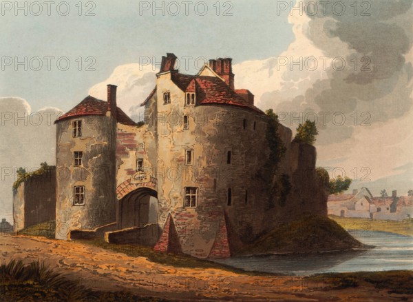St. Briavels Castle. a castle in the village of St. Briavels in the English county of Gloucestershire. The castle is known for its enormous gatehouse from the time of King Edward I. England. circa 1850. after a painting by Theodore Henry Adolphus Fielding. digitally enhanced reproduction. historical. exact date unknown