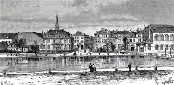 View of the city center of Mulhouse. today Mulhouse in Alsace. 1890. Germany. France. Historical. authentic. digitally restored reproduction from an original from the 19th century