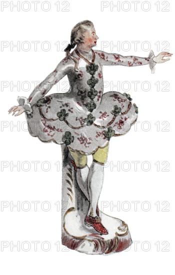 Costumes based on porcelain figurines in Germany and Austria. Rococo. Höchst and Frankenthal. 1760. historical. authentic. digitally restored reproduction from a 19th-century model