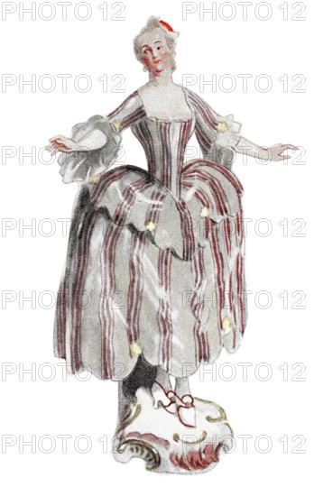 Costumes based on porcelain figurines in Germany and Austria. Rococo. Höchst and Frankenthal. 1760. historical. authentic. digitally restored reproduction from a 19th-century model