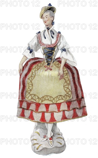 Costumes based on porcelain figures in Germany and Austria. Rococo. Vienna and Nymphenburg. 1760. historical. authentic. digitally restored reproduction from a 19th-century model