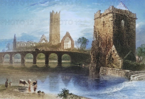 Abbey of Clare. Galway. Ireland. from The Scenery and Antiquities of Ireland. 1841. digital reproduction of a historical original