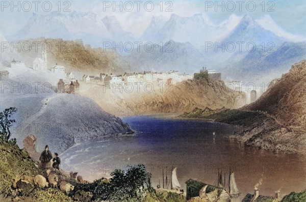Clifden. Connemara. County Galway. Ireland. from The Landscape and Antiquities of Ireland. 1841. digital reproduction of a historical original