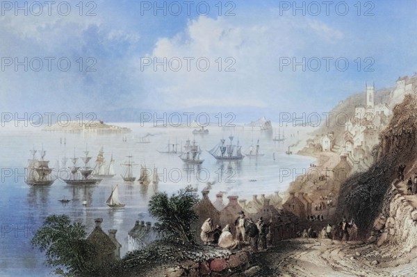 Cove Harbour. County Cork. Ireland. from The Scenery and Antiquities of Ireland. 1841. digital reproduction of a historical original