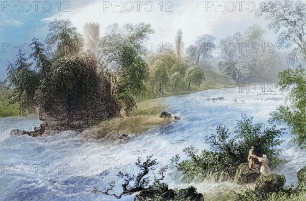Doonas Rapids near Castle Connell. County Limerick. Ireland. from Scenery and Antiquities of Ireland. 1841. digital reproduction of a historical original
