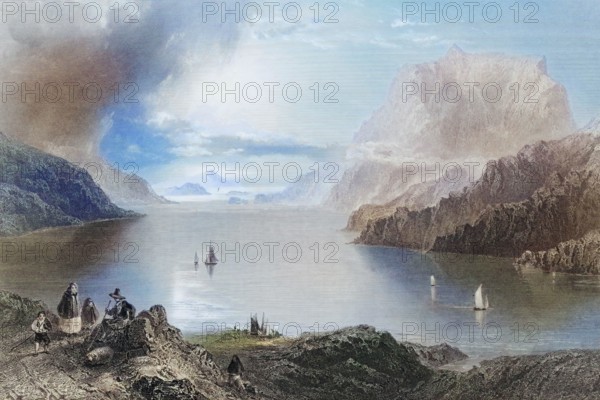 Eagle Mountain. Killeries. Connemara. Ireland. from The Landscape and Antiquities of Ireland. 1841. digital reproduction of a historical original