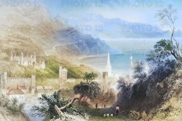 Glenarm. County Antrim. Ireland. from The Scenery and Antiquities of Ireland. 1841. digital reproduction of a historical original