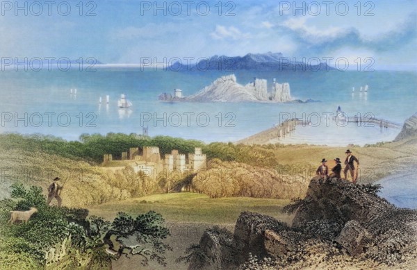 Howth Castle. Howth. County Dublin. Ireland. from The Scenery and Antiquities of Ireland. 1841. digital reproduction of a historical original