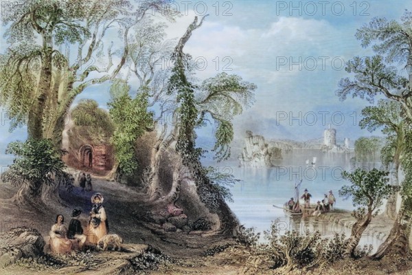 Innisfallen. Lake Killarney. County Kerry. Ireland. from The Scenery and Antiquities of Ireland. 1841. digital reproduction of a historical original