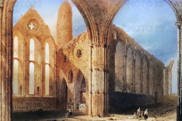 Interior of Cashel Abbey. Connemara. County Galway. Ireland. from The Scenery and Antiquities of Ireland. 1841. digital reproduction of a historical original