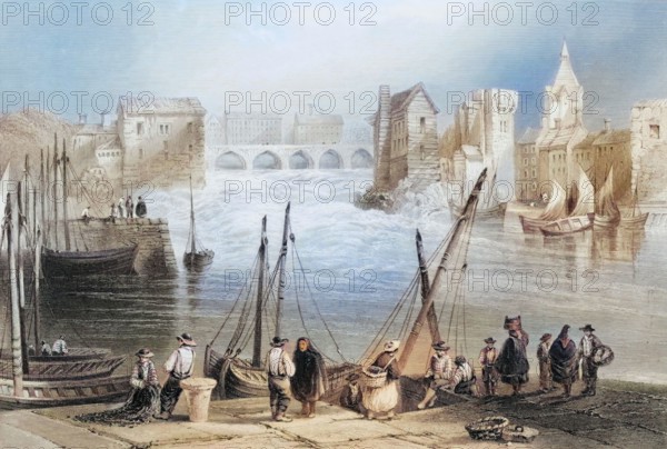 Galway from the Claddagh. Ireland. from The Scenery and Antiquities of Ireland. 1841. digital reproduction of a historical original