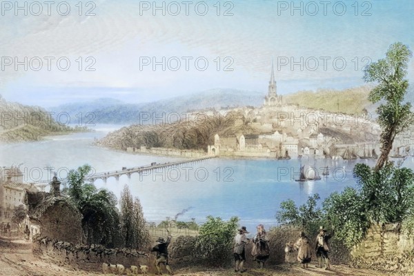 Londonderry. Ireland. from The Landscape and Antiquities of Ireland. 1841. digital reproduction of a historical original