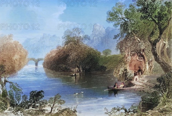 Old Weir Bridge. Killarney. County Kerry. Ireland. from The Scenery and Antiquities of Ireland. 1841. digital reproduction of a historical original