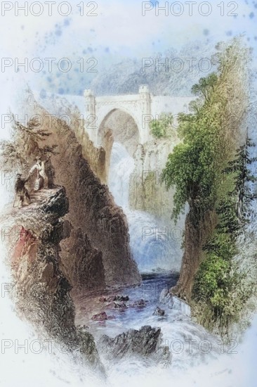 Phoul A Phuca Falls. Ireland. from The Landscape and Antiquities of Ireland. 1841. digital reproduction of a historical original