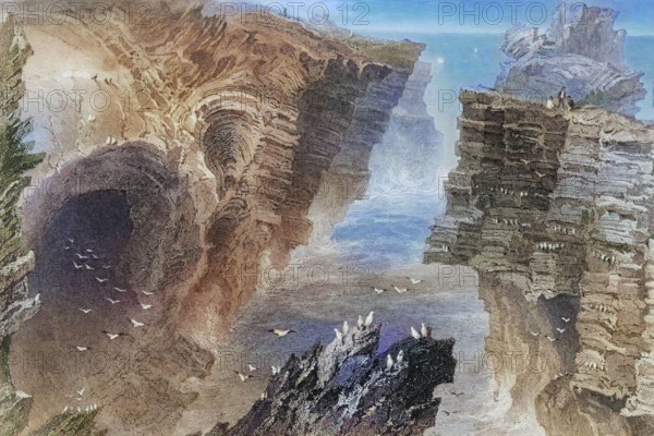 Puffin Hole. near Kilkee. County Clare. Ireland. from Scenery and Antiquities of Ireland. 1841. digital reproduction of a historical original