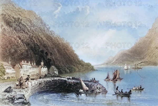 Ross Trevor Pier. Ireland. from The Scenery and Antiquities of Ireland. 1841. digital reproduction of a historical original