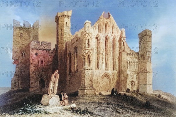 Ruins of Cashel. from the south. Connemara. County Galway. Ireland. from The Scenery and Antiquities of Ireland. 1841. digital reproduction of a historical original
