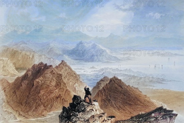 Scene from Sugarloaf Mountain. Bantry Bay. Ireland. from Landscape and Antiquities of Ireland. 1841. digital reproduction of a historical original