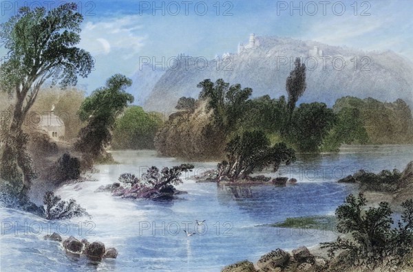 The Meeting of the Waters. Vale of Ovoca. Ireland. from Scenery and Antiquities of Ireland. 1841. digital reproduction of a historical original