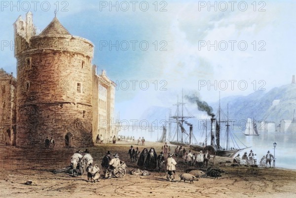 The Quay. Waterford. Ireland. from Scenery and Antiquities of Ireland. 1841. digital reproduction of a historical original