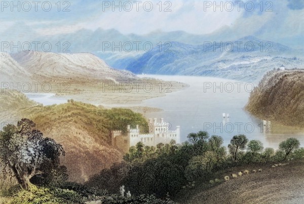 The Valley of the Blackwater. between Lismore and Youghall. Ireland. from The Scenery and Antiquities of Ireland. 1841. digital reproduction of a historical original