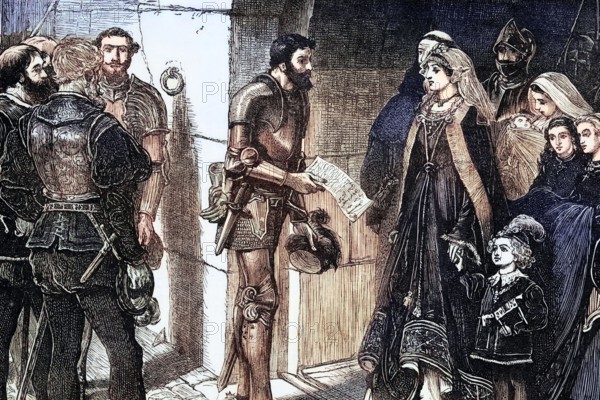 Scottish peers claimed the children of Queen Margaret in 1515. part of the royal intrigue. Margaret was a daughter of Henry VII of England. the wife of James IV. King of Scots. and her son became King James V of Scotland. Digital reproduction of a historical original.