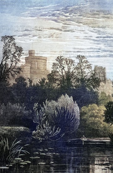 Windsor Castle is a medieval castle and royal residence in Windsor. 1800. Berkshire. England. digital reproduction of a historical original