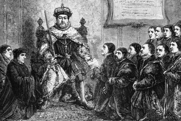 Henry VIII grants a charter to the Worshipful Company of Barber-Surgeons. England 1539. digital reproduction of a historical original