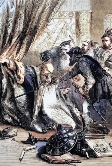 Cardinal Beaton (1494 to 1546). Archbishop of St. Andrews and the last Scottish cardinal before the Reformation. He was murdered in his own castle at St. Andrews. then mutilated and hanged from a castle window. His death served the interests of Henry VIII of England. who viewed Beaton as the greatest obstacle to his policies in Scotland. England. digital reproduction of a historical original.