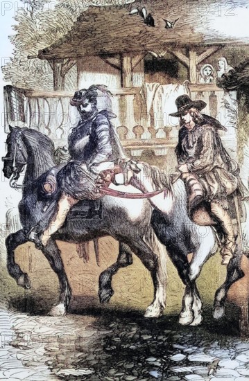 Lady Arabella Stuart (1575 to 1615). an English noblewoman. was considered a possible successor to Queen Elizabeth I and claimant to the throne of her cousin. King James I. She secretly married William Seymour. the 2nd Duke of Somerset. on June 22. 1610. and was imprisoned. The couple hatched an escape plan. with Arabella disguised as a man and fleeing to Lee in Kent. England. Digital reproduction of a historical original.