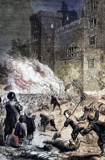 In April 1640. revolutionary sentiments intensified in the country and amid rumors of the dissolution of Parliament. an attack on Lambeth Palace. England. took place the following month. digital reproduction of a historical original