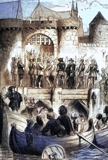 Thomas Wentworth. 1st Earl of Strafford (1593 to 1641). is on trial. From 1632 to 1639. he instituted a strict rule as Lord Deputy of Ireland. He was recalled to England and charged with serious offenses related to his conduct in Ireland. England. digital reproduction of a historical original.