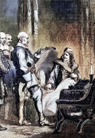 The arrest of King Charles I by George Joyce led a cavalry detachment to Holmby House in Northamptonshire. England. on 3 June 1647. digital reproduction of a historical original