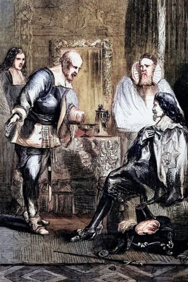 Charles I is summoned for his execution; he was beheaded on Tuesday. 30 January 1649. in Whitehall on a scaffold in front of the Banqueting House in London. England. digital reproduction of a historical original