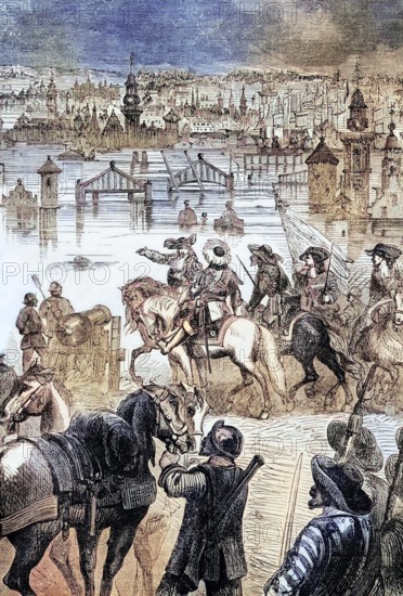 Amsterdam was flooded on the orders of the Prince of Orange. During the Franco-Dutch War of 1672. Prince William declared that the only way to prevent the French advance was to die in the last ditch while defending. By July 7. the flooding was complete. and the further advance of the French army was effectively blocked. Holland. digital reproduction of a historical original.