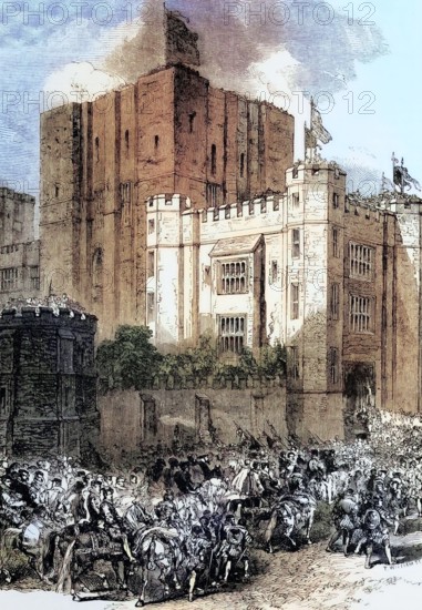 The reception for Queen Elizabeth I during her last visit to Kenilworth Castle. Warwickshire. in 1575. Robert Dudley. Earl of Leicester. was keen to impress Elizabeth and tried to persuade her to marry him. but his attempt failed. England. digital reproduction of a historical original