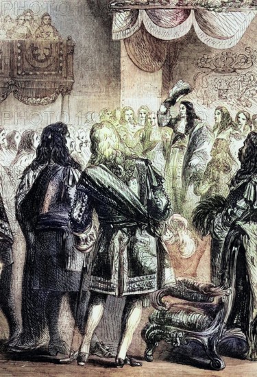 Congress of the Confederate Princes in The Hague. presided over by William III. King of Great Britain. in 1691. digital reproduction of a historical original