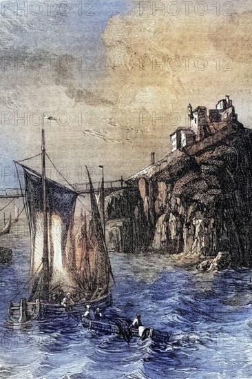 The Fort de Bertheaume is a fortress in Plougonvelin in the Finistere department of France. Located on an island. a gun battery was built there in 1689. which was used during the English invasion of Camaret in 1694. Digital reproduction of a historical model.