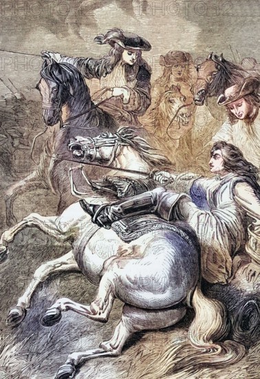 Scene of the Battle of Malplaquet. fought on 11 September 1709 near Mons in the Belgian province of Hainaut. It was one of the major battles in the War of the Spanish Succession. in which an alliance of the Habsburg Monarchy. Great Britain. the United Provinces. and the Kingdom of Prussia fought against the Bourbons of France and Spain. Digital reproduction of a historical original.