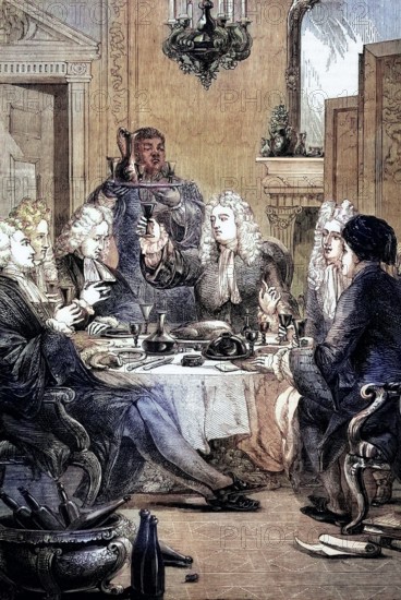 Dinner at the house of Henry St. John Viscount of Bolingbroke in Windsor in 1711. England. digital reproduction of a historical original