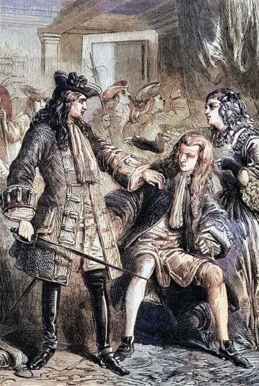 The arrest of the Swedish ambassador Count Carl Gyllenborg in 1715 for his involvement in the conspiracy to restore the House of Stuart in England. England. digital reproduction of a historical original